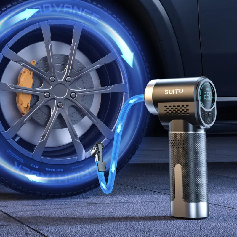 ST-5518 portable wireless car tyre inflation pump with ABS housing and built-in light