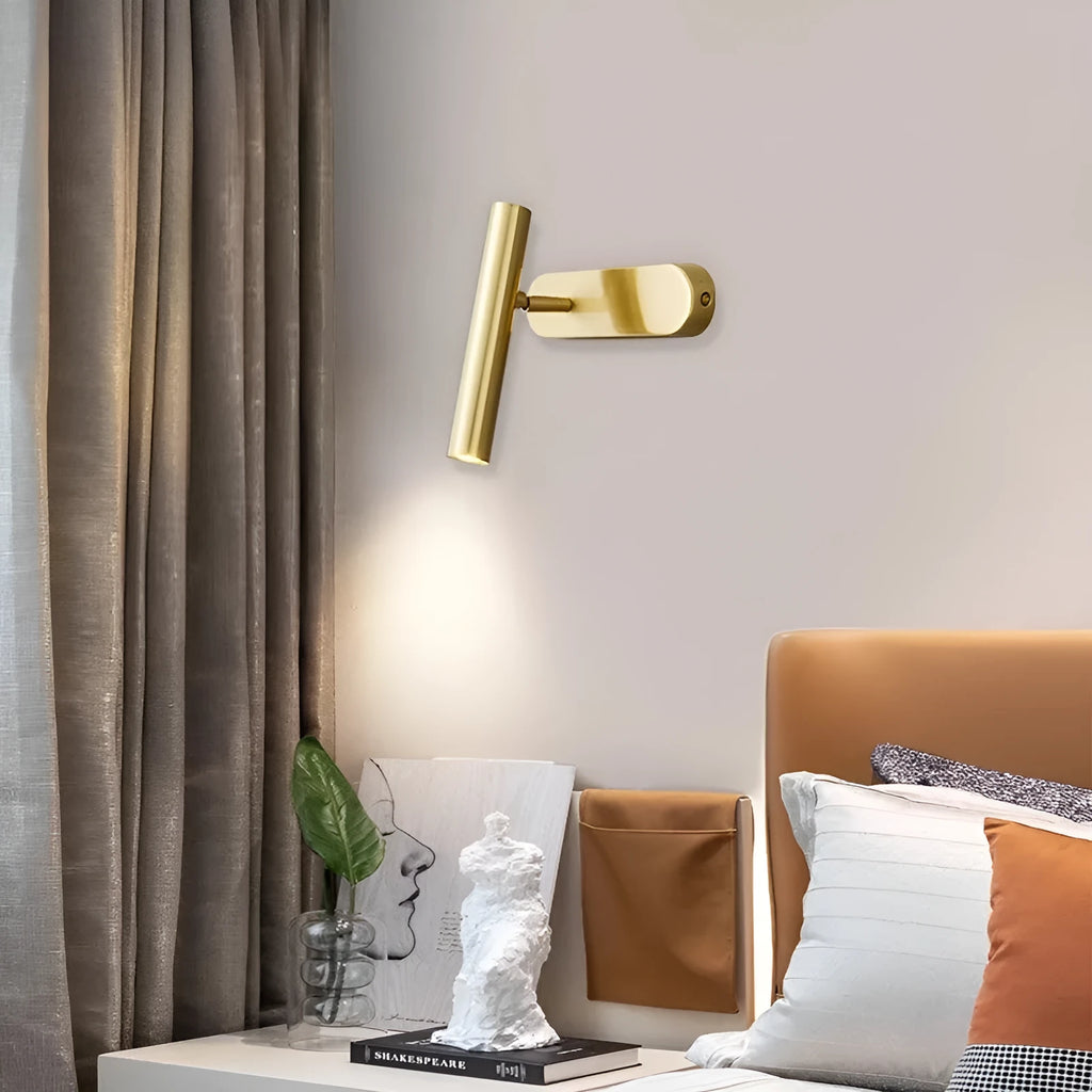 Copper wall lamp with three-colour variable light in black finish for bedside or stair use.