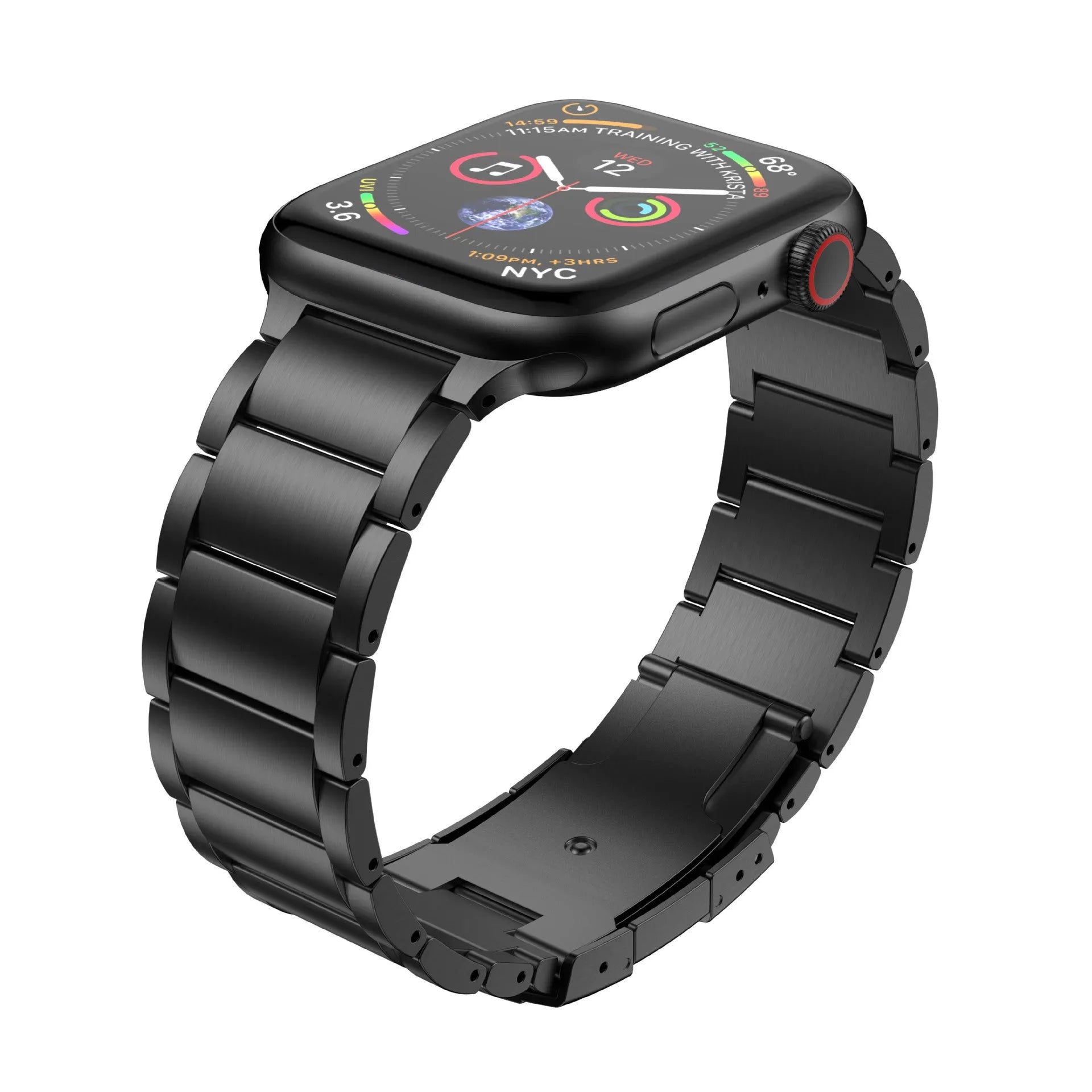 Titanium alloy Apple Watch replacement strap with folding buckle in black or silver