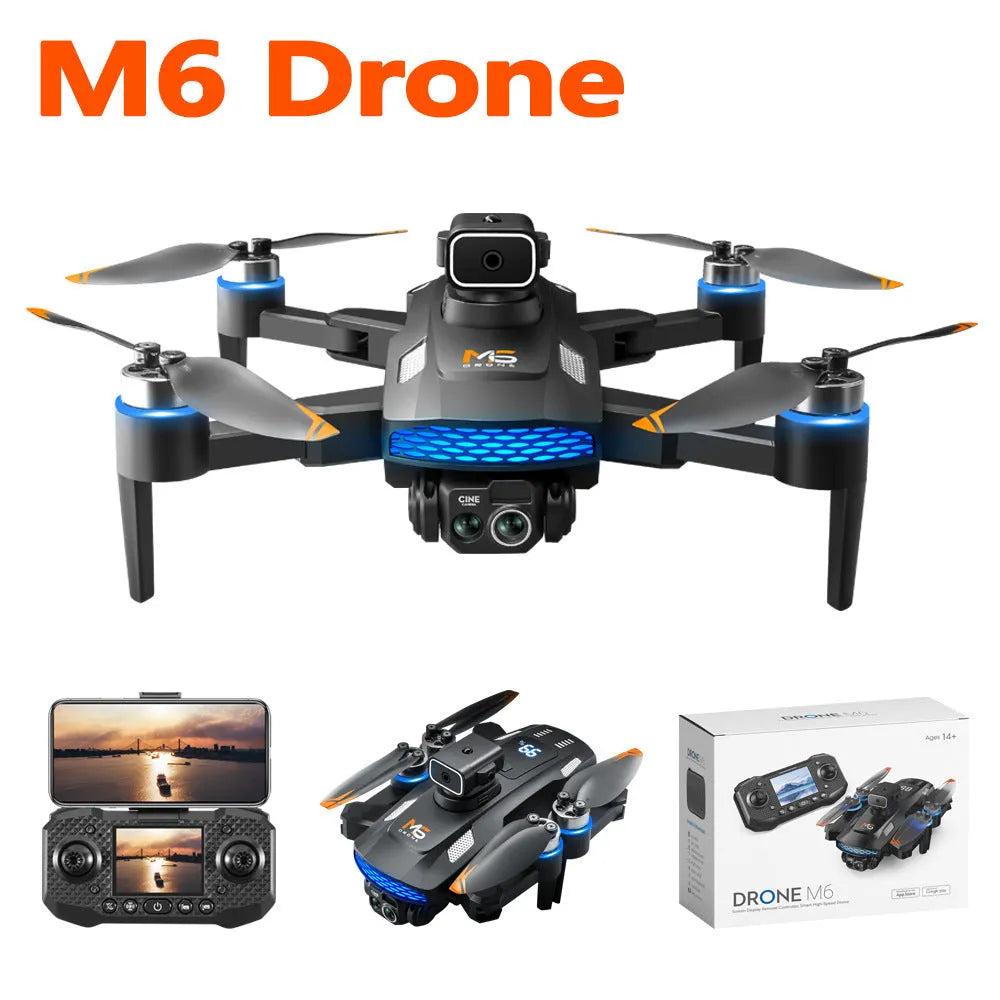 Black UAV drone with 8K camera and obstacle avoidance on a white background