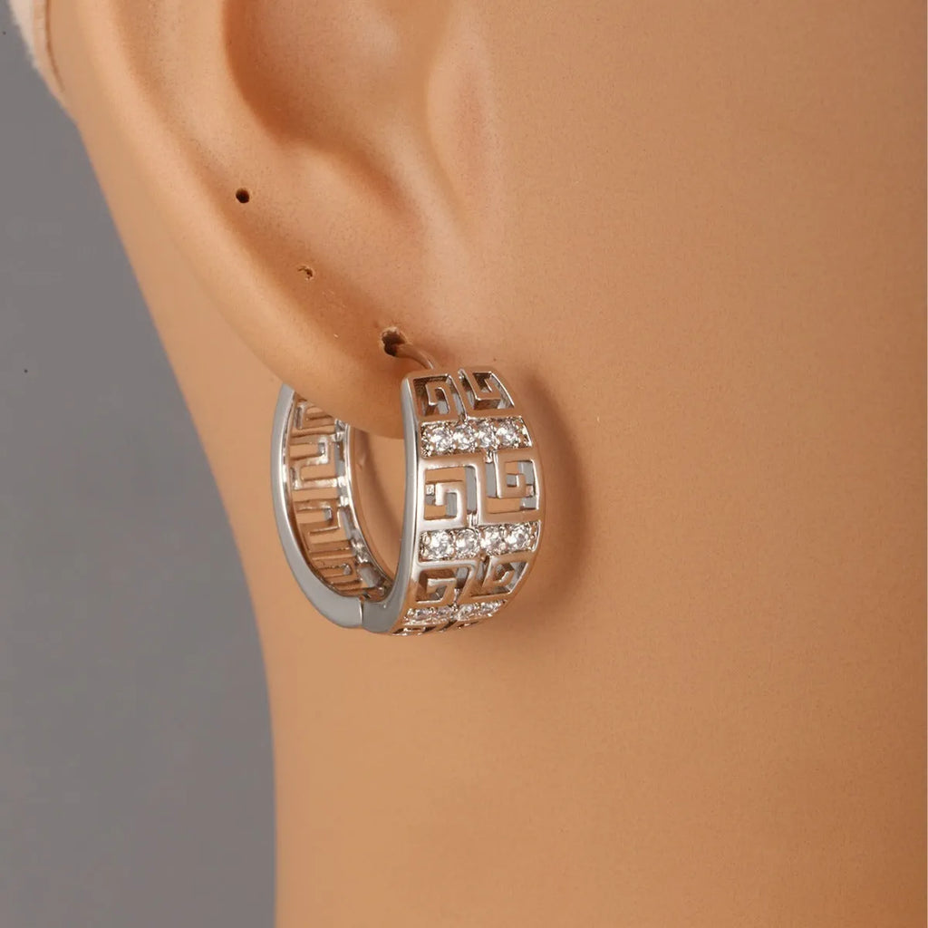 Geometric copper inlaid zircon earrings with 18K gold plated electroplated finish for women