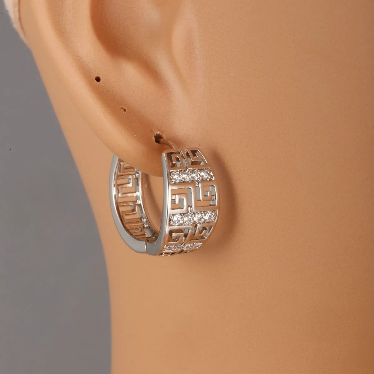 Geometric copper inlaid zircon earrings with 18K gold plated electroplated finish for women