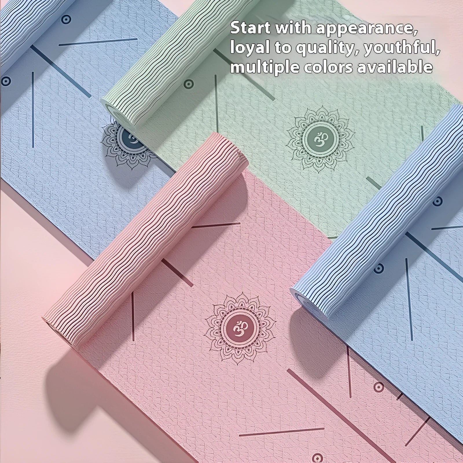 TPE non-slip fitness training mat in mint green colour, showing widened 190cm by 70cm dimensions rolled out on a floor.