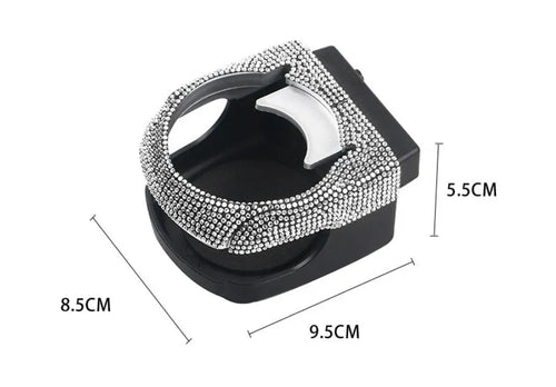 White diamond encrusted ABS plastic car cup holder mounted on a vehicle air vent.