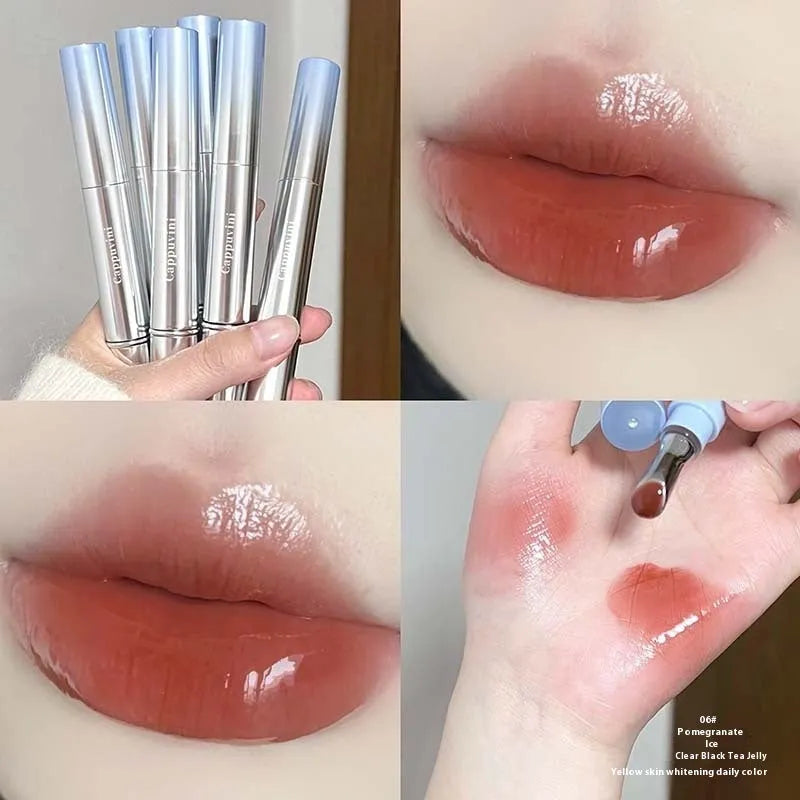 Mirror water light lip gloss lipstick in ice tones with glossy finish in 12.9 cm case