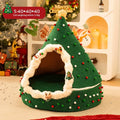 Closed plush Christmas tree cat nest in PP cotton with sizes S M L, cat pet bed