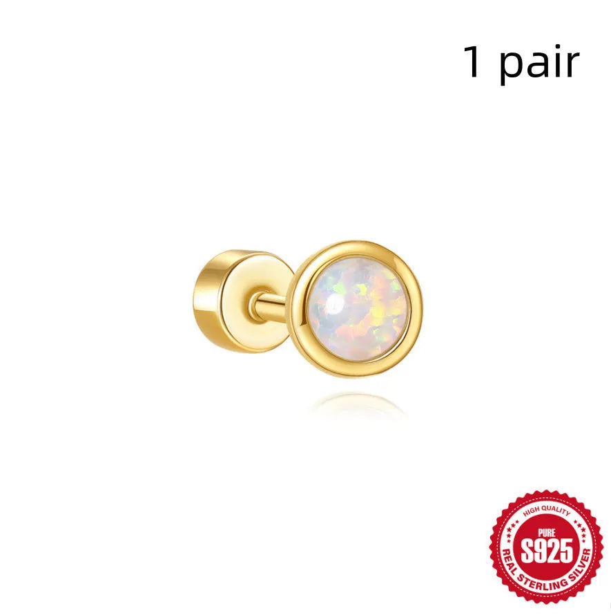 S925 sterling silver flat column geometric ear bone stud with gold electroplated finish
