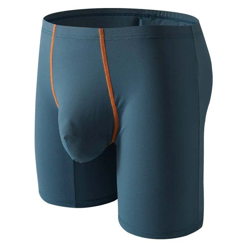 Men's mid-waist ice silk boxers with U-convex design in quick-drying nylon fabric