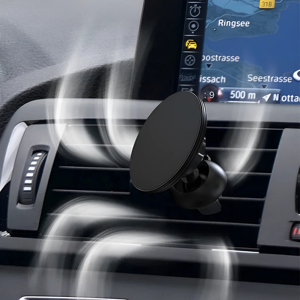 Black aluminium alloy magnetic car air vent phone holder with rotating mount