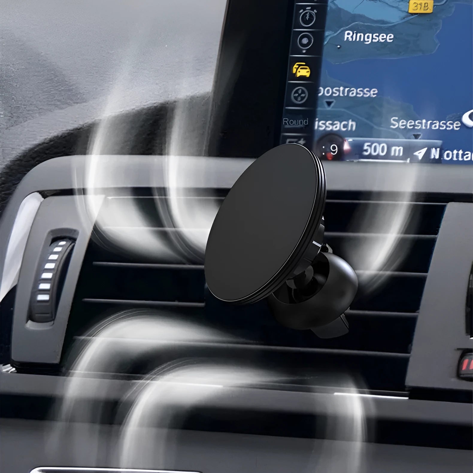 Black aluminium alloy magnetic car air vent phone holder with rotating mount
