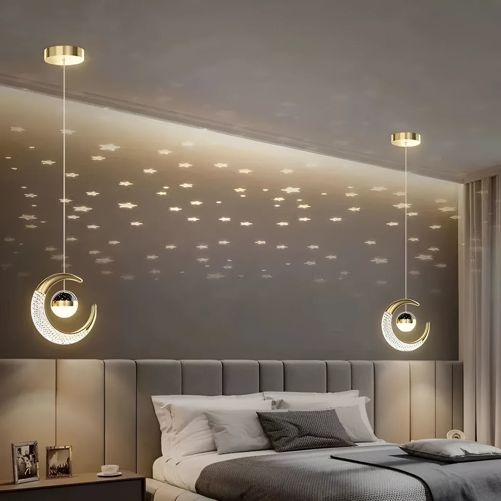 Adjustable pendant light in gold finish with three-color dimming for living room