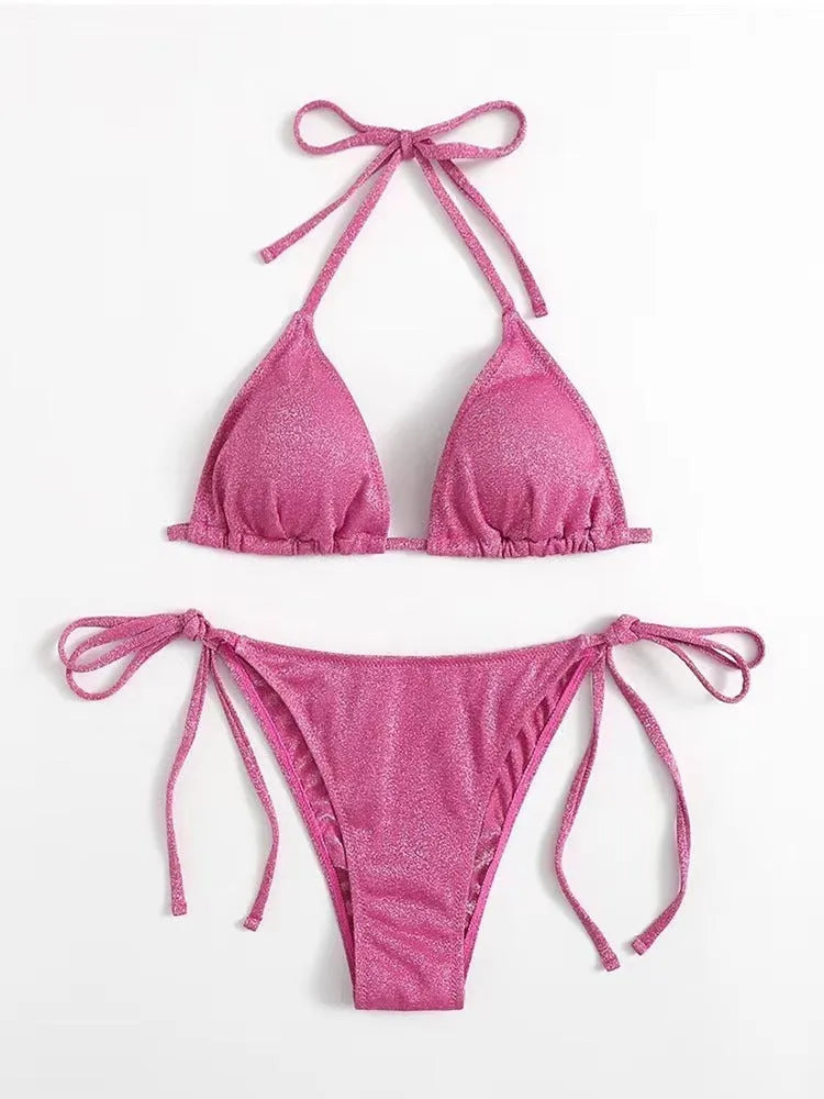 Women's split bandage style bikini swimsuit in multiple colours with briefs bottoms