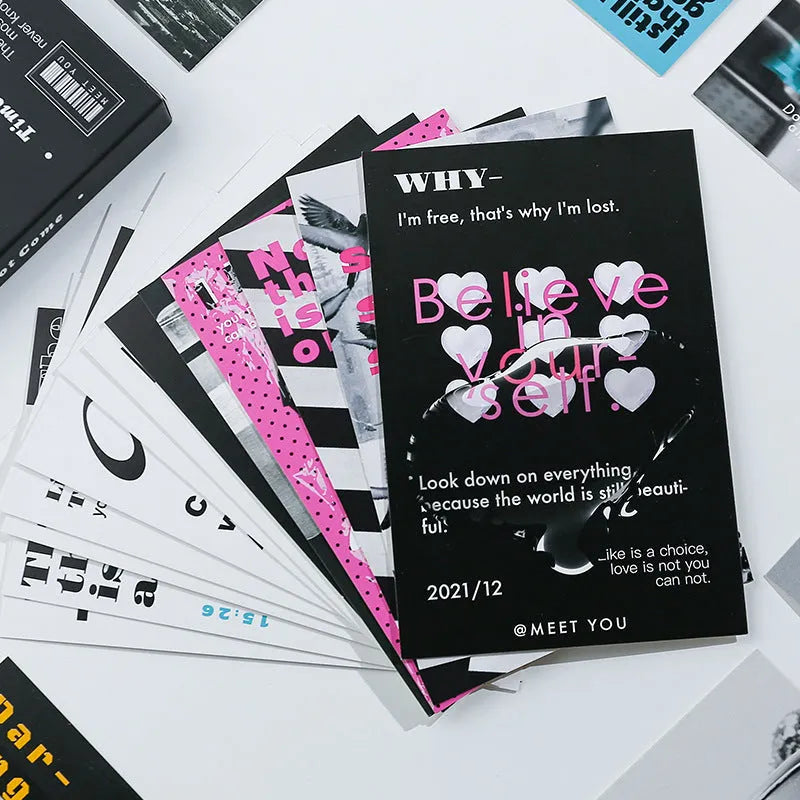 Box of fresh style printed postcards showing two blessing message designs for correspondence