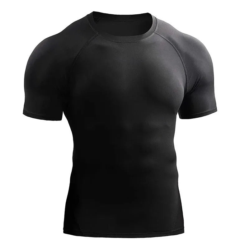 Men's quick-dry short-sleeve workout T-shirt in gray, chemical fibre blend for exercise and running