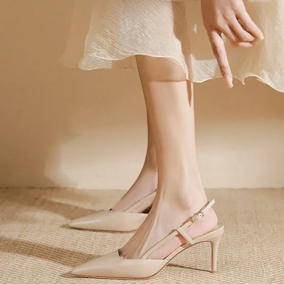 Apricot women's high-heeled sandals with buckle strap and thin belt design