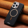 Triangle shield magnetic suction phone case in black for iPhone 15 drop-resistant leather cover