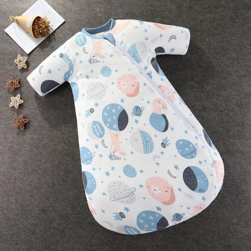 Baby pure cotton anti-kick quilt sleeping bag with cartoon pattern, 80cm length, thickened for autumn winter spring, size M and L