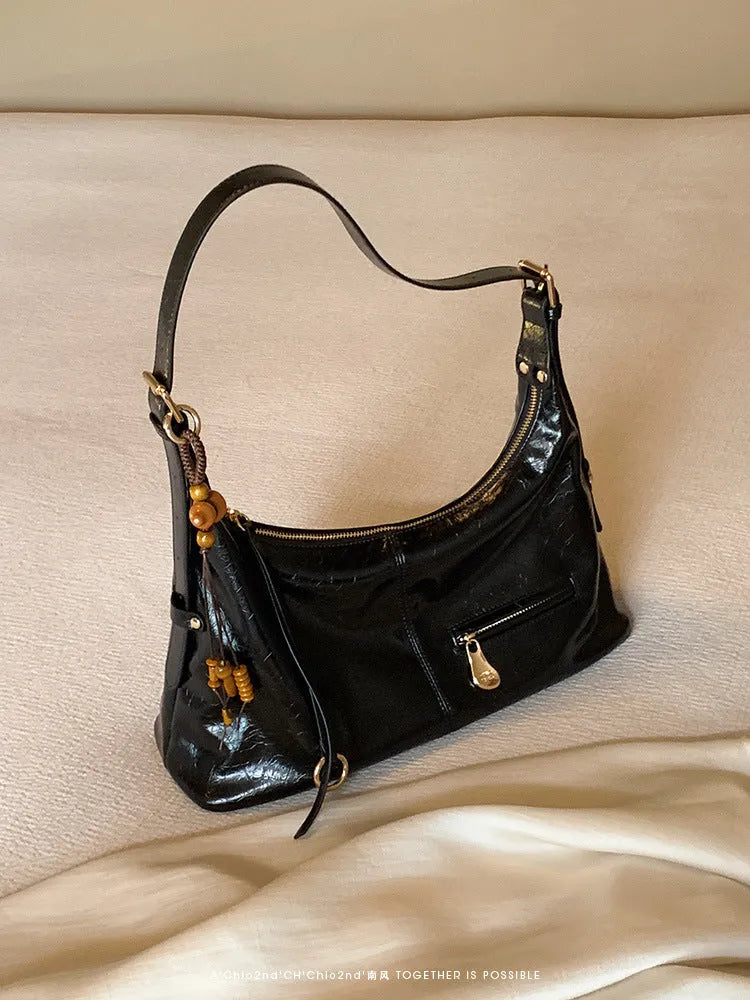 Women's large capacity PU tote bag in beige, horizontal square shape with single shoulder strap