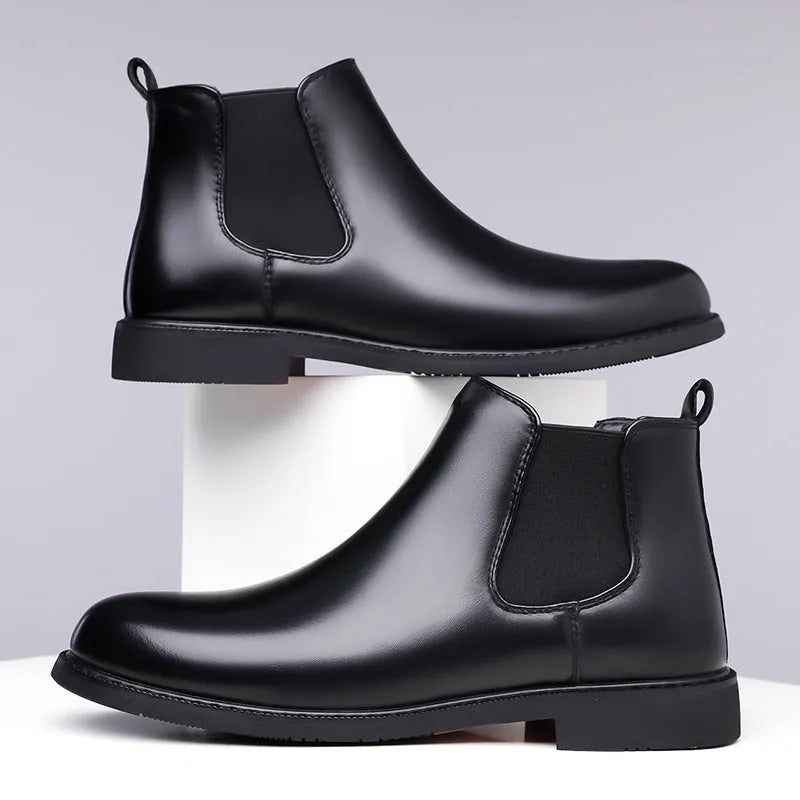 Men's brown fleece-lined Martin boots with tassel detail, rubber sole, and PU leather upper for outdoor use
