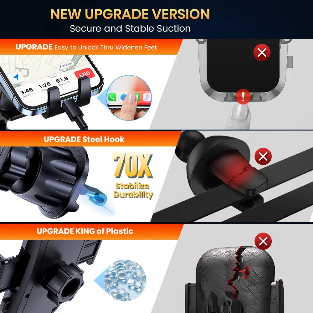 TOPKD46 universal car phone holder with multiple bracket styles for windshield, dashboard, and air vent mounting