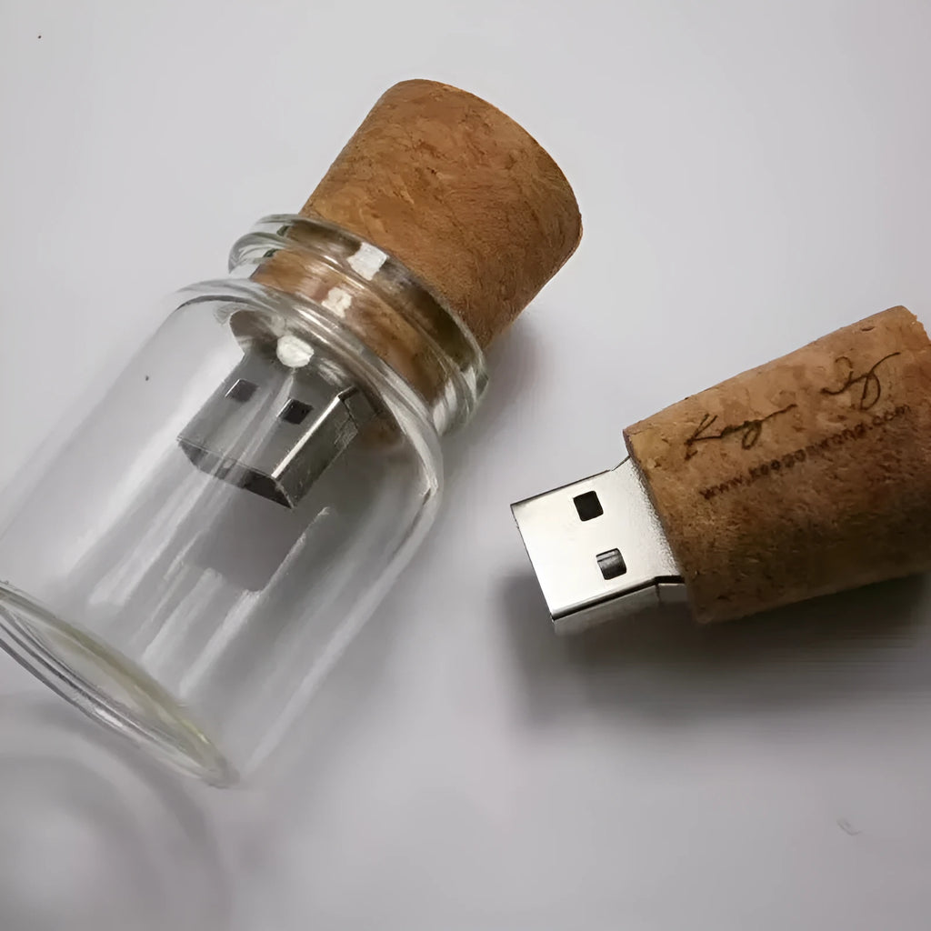 Wooden Wish Drift Bottle USB Disk – bottle-shaped wooden USB flash drive with transparent finish, 60×28mm