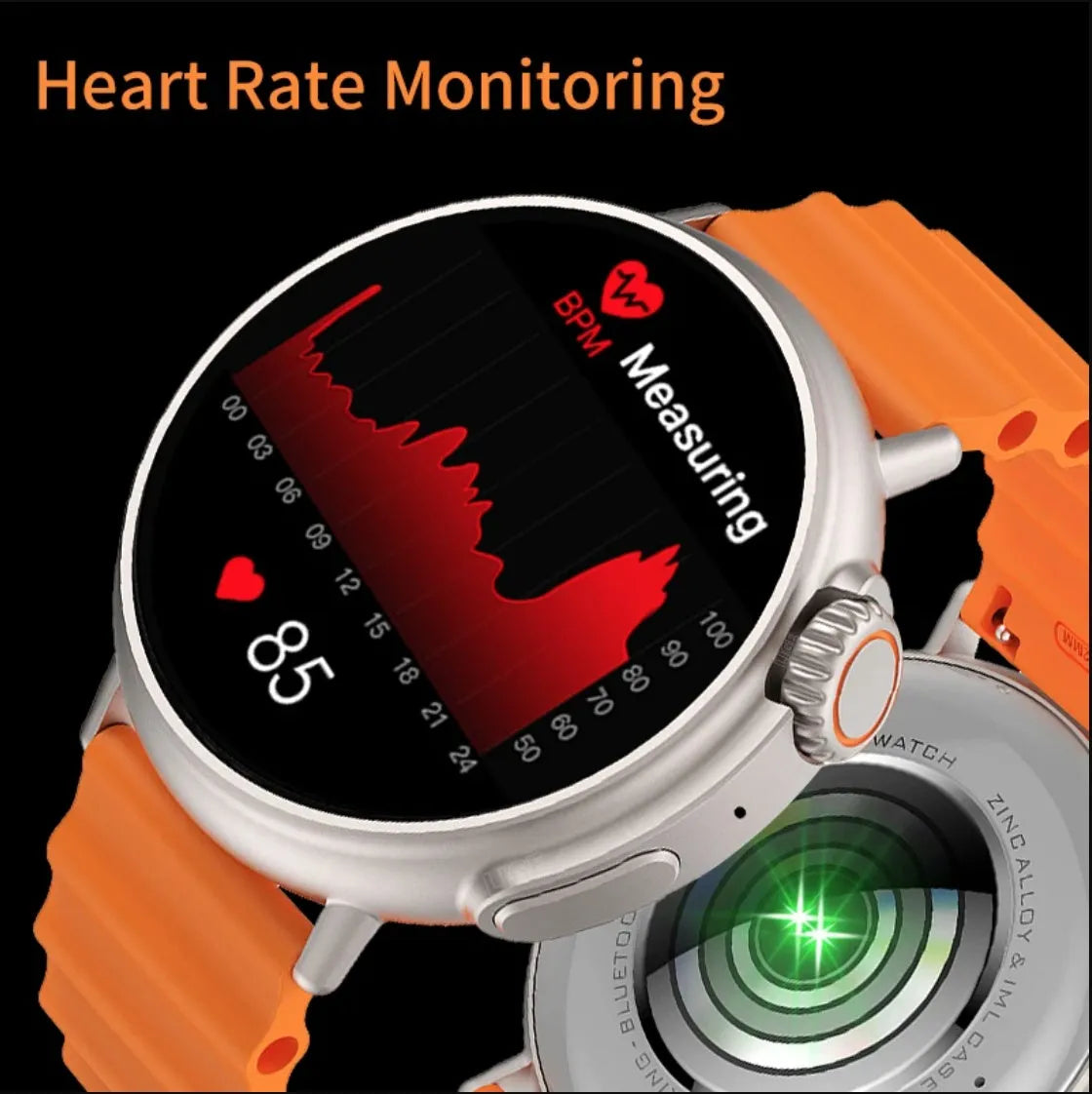 Smart watch with 1.6 inch AMOLED screen, titanium alloy case, silicone strap, round dial, Bluetooth calling