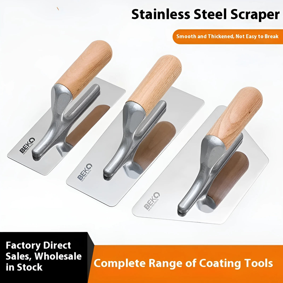 Decorative floor wall putty stainless steel scraper with wooden handle and 0.7mm blade