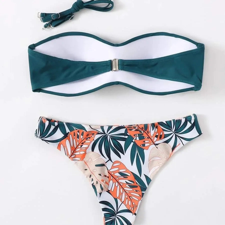 Hard cup push up bikini swimsuit with underwire and matching briefs on a mannequin.