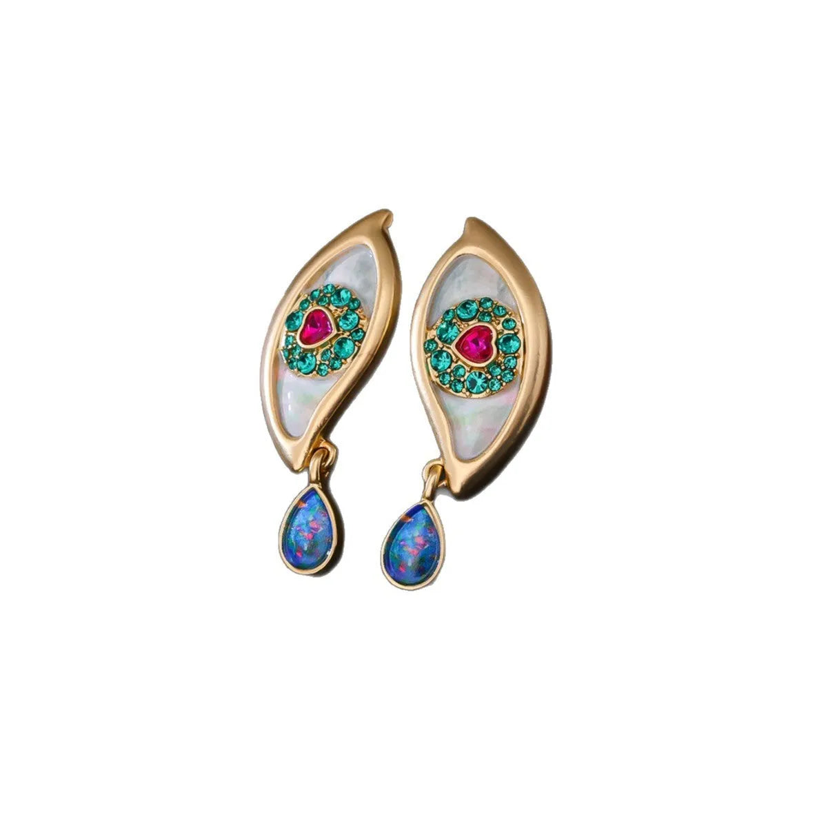 Vintage Court alloy drop earrings with enamel painted devil eye design in Chinese style