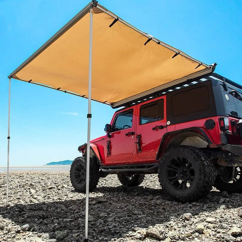 Single layer two-bedroom camping tent with aluminium alloy poles, 200x200x118cm, black glue coating, set up outdoors