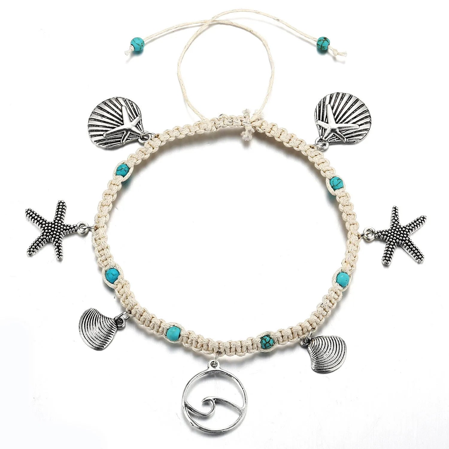 Green blue starfish anklet leg chain with zinc alloy construction on a beach setting