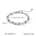Stainless steel horseshoe charm jewellery set showing necklace, bracelet, and earrings with titanium steel pendants on a regular chain.