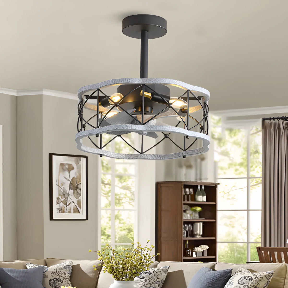 Alova Idyllic American fan lamp Nordic minimalist dining room ceiling light with metal blades
