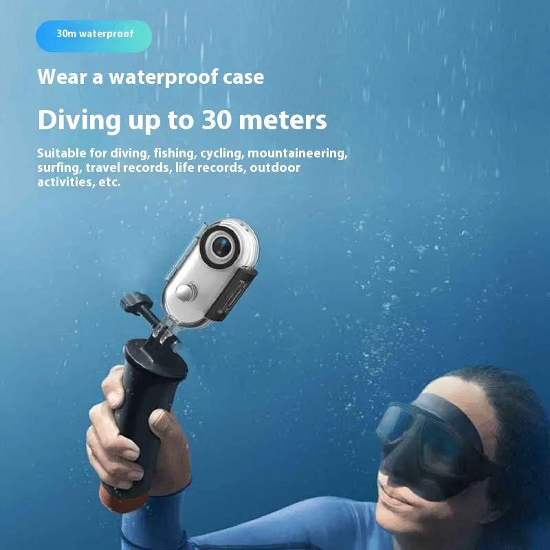 Small black H88 4K action camera with magnetic mount and waterproof housing on a bicycle helmet.