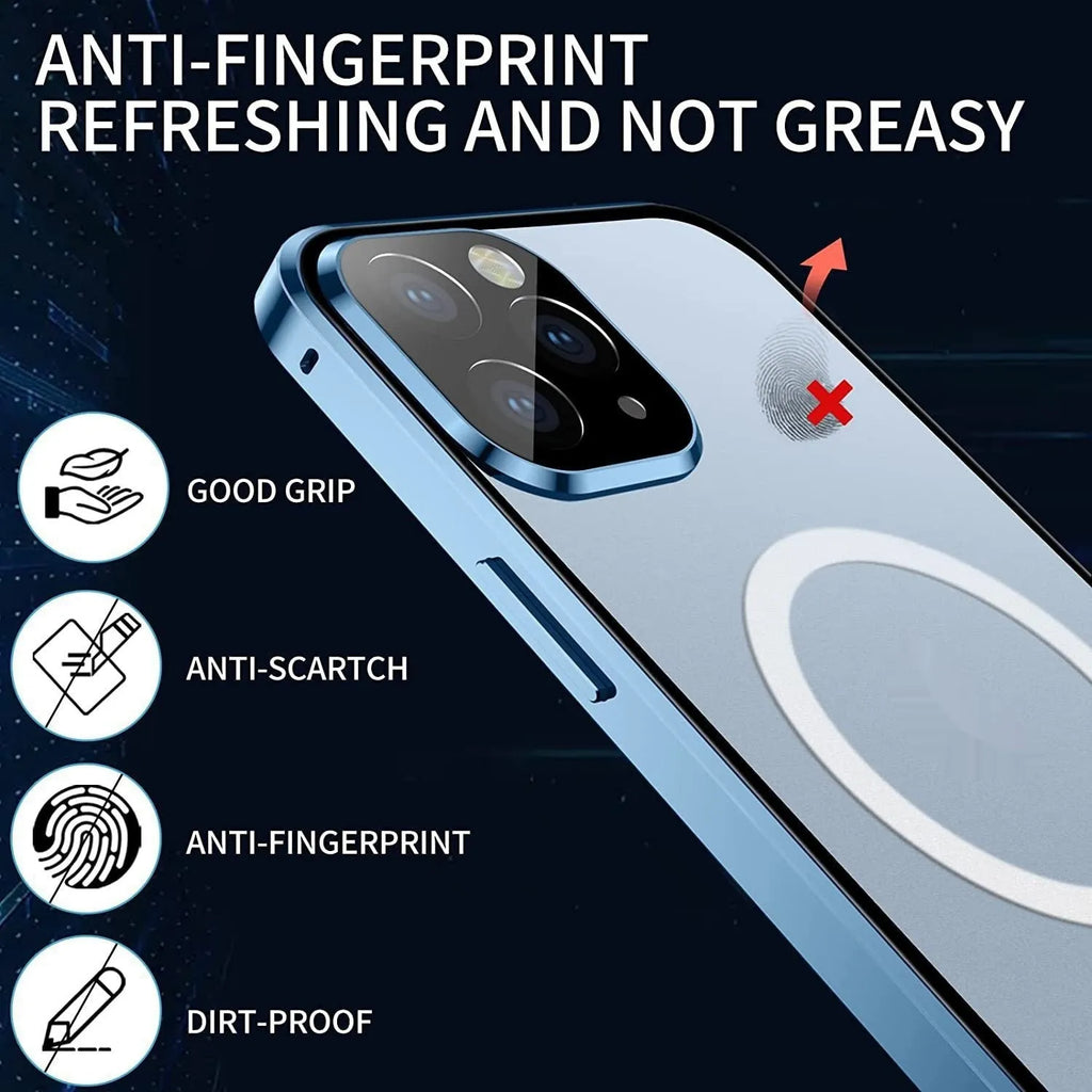 HD Magnetic Card Buckle Protective Cover Metal Case for iPhone 16 series in silver with card attached to magnetic holder.