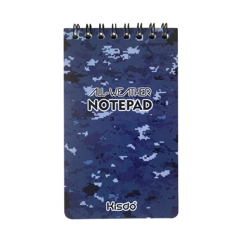 Spiral-bound waterproof office notepad with stone paper, shown in camouflage colour option.