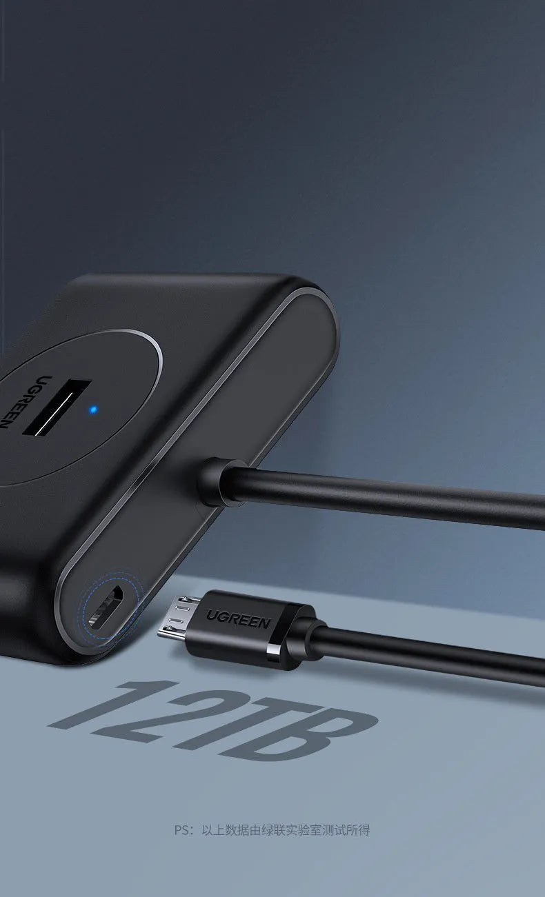 Black USB 3.0 extender adapter hub with USB cable, 300mb/s, multi-length option