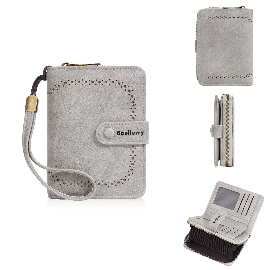 Women's black PU leather zipper coin purse with integrated card holder