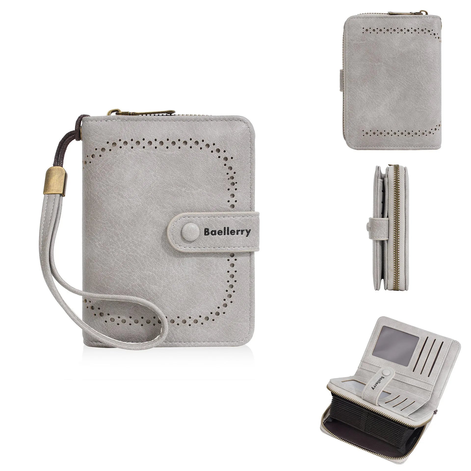 Women's black PU leather zipper coin purse with integrated card holder