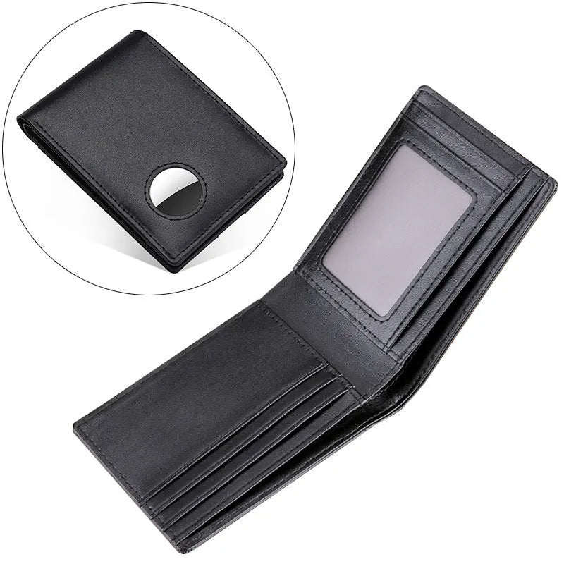 Fashion men leather tracker wallet with stripe pattern in black, head layer cow leather, multi-function anti-theft design