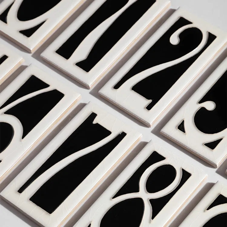 Handmade retro-style enamel ceramic doorplate number measuring 76mm by 152mm