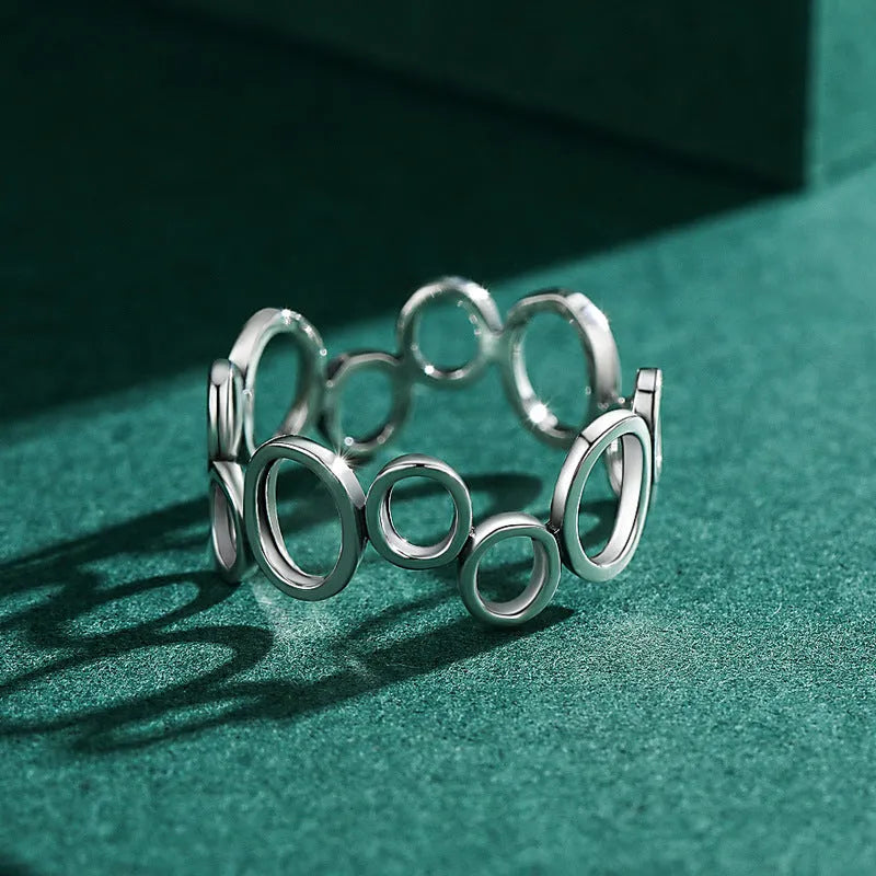 S925 silver geometric ellipse ring for women, US sizes 5-9, plain silver band