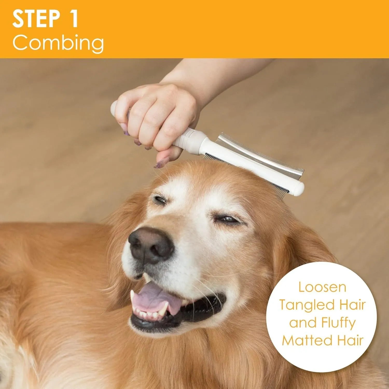 White double-sided dog and cat grooming brush showing curved comb and deshedding blade heads.