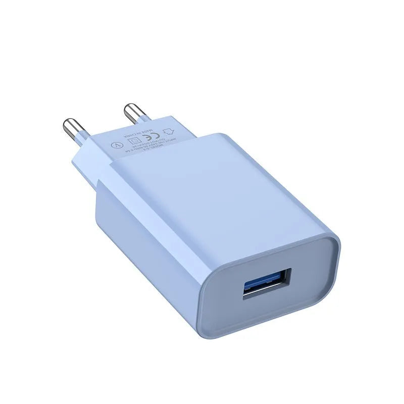 Macaron QC30 USB charging plug in blue with European standard two-pin design for Macron Euro
