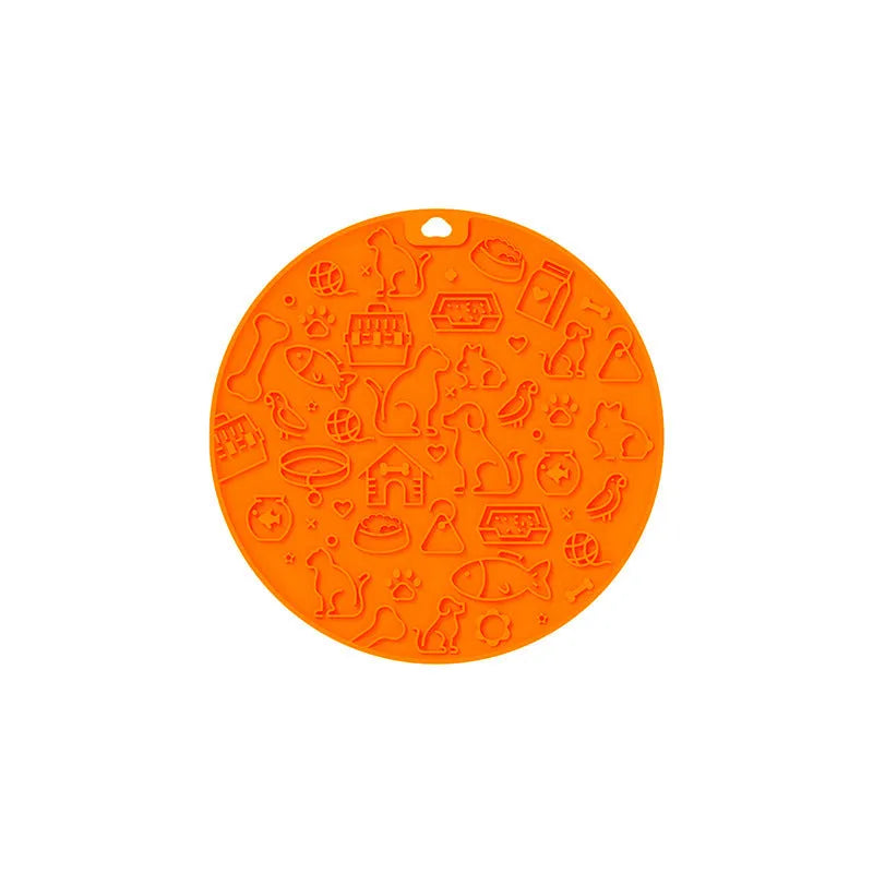Round silicone pet lick mat with suction cup base in blue colour