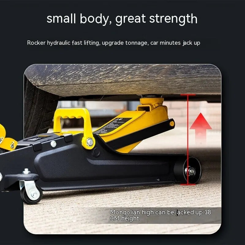 Hydraulic car jack for low-profile vehicles with anti-freeze performance