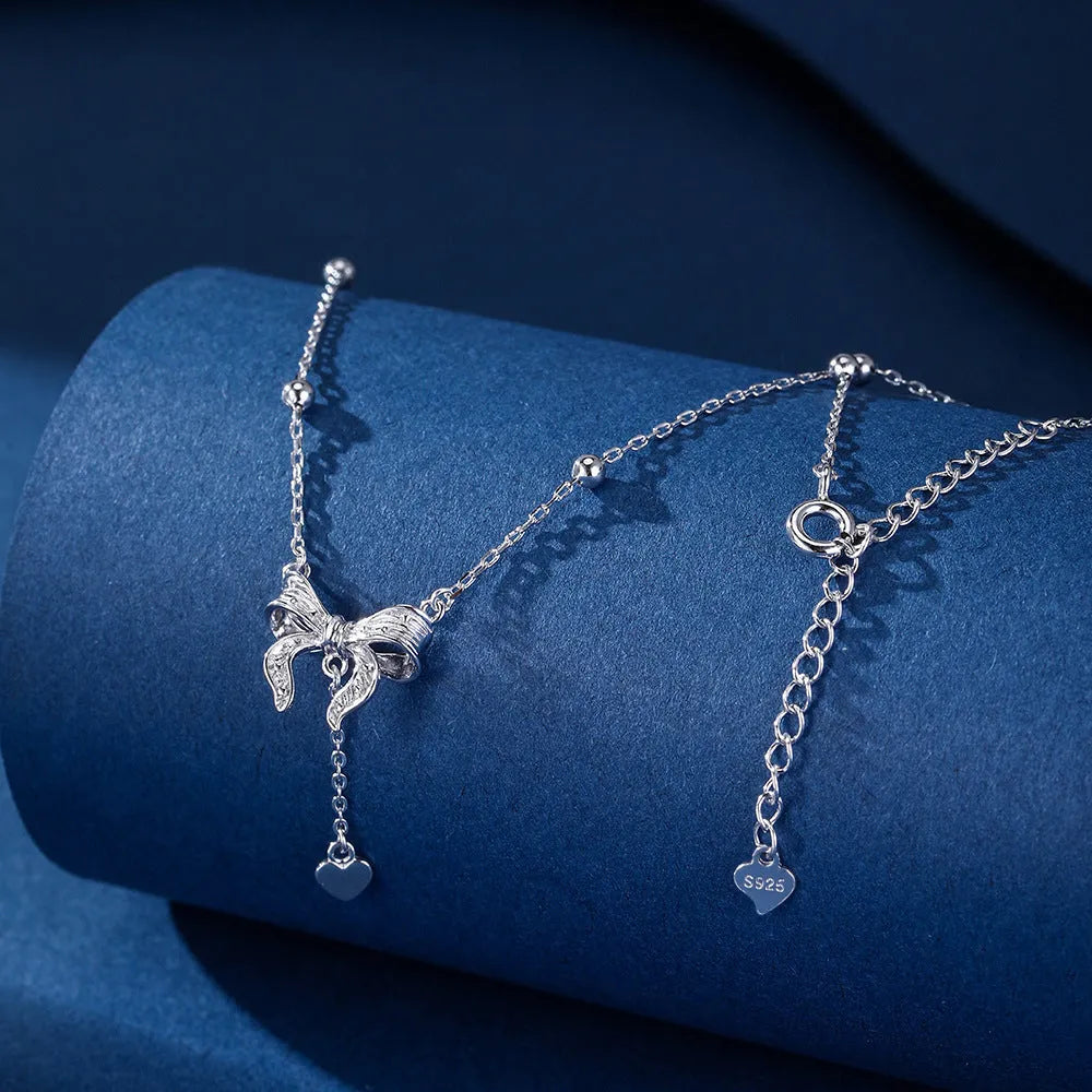 S925 silver butterfly heart pendant on adjustable 40-45cm O-ring clavicle chain