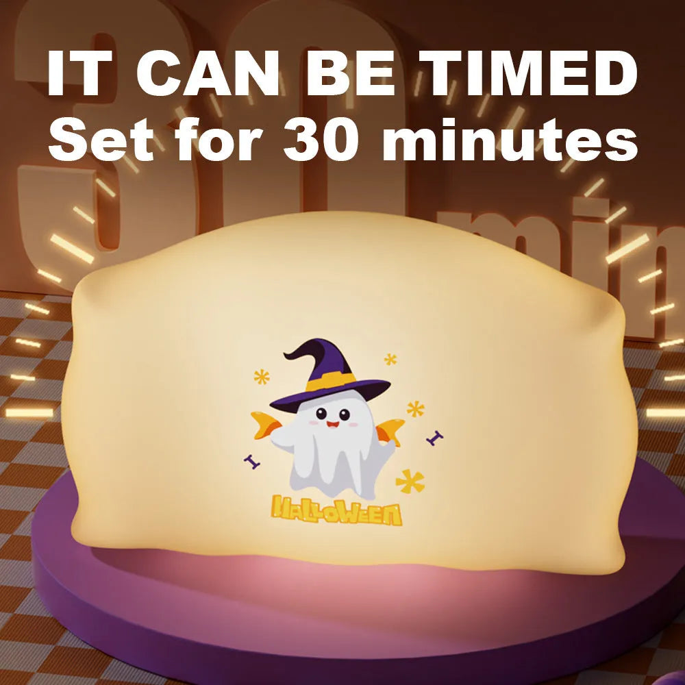 Cartoon creative Halloween doll table lamp with warm light, 99x70x50mm, Magic Ghost colour, on a bedside table