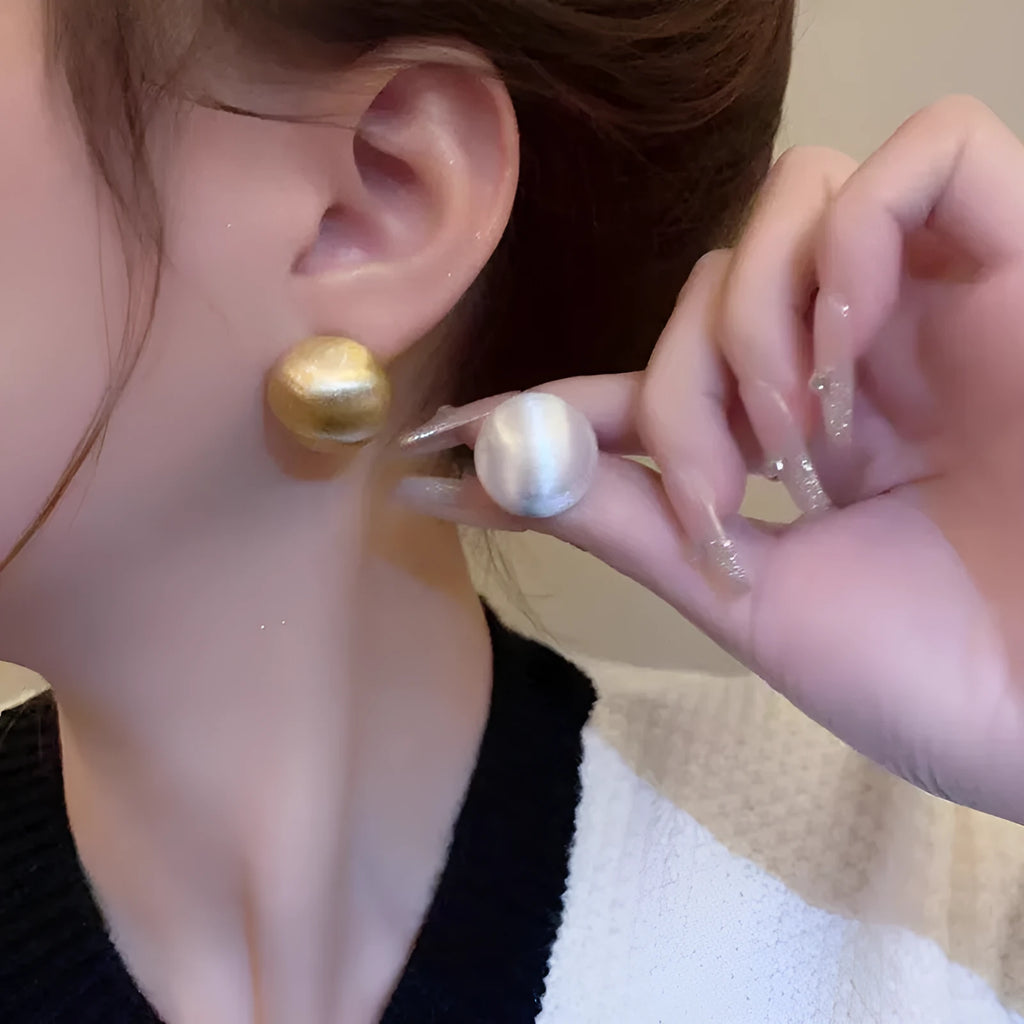 Matte brushed gold bean earrings for women, hypoallergenic studs with post-back closure, gold colour option