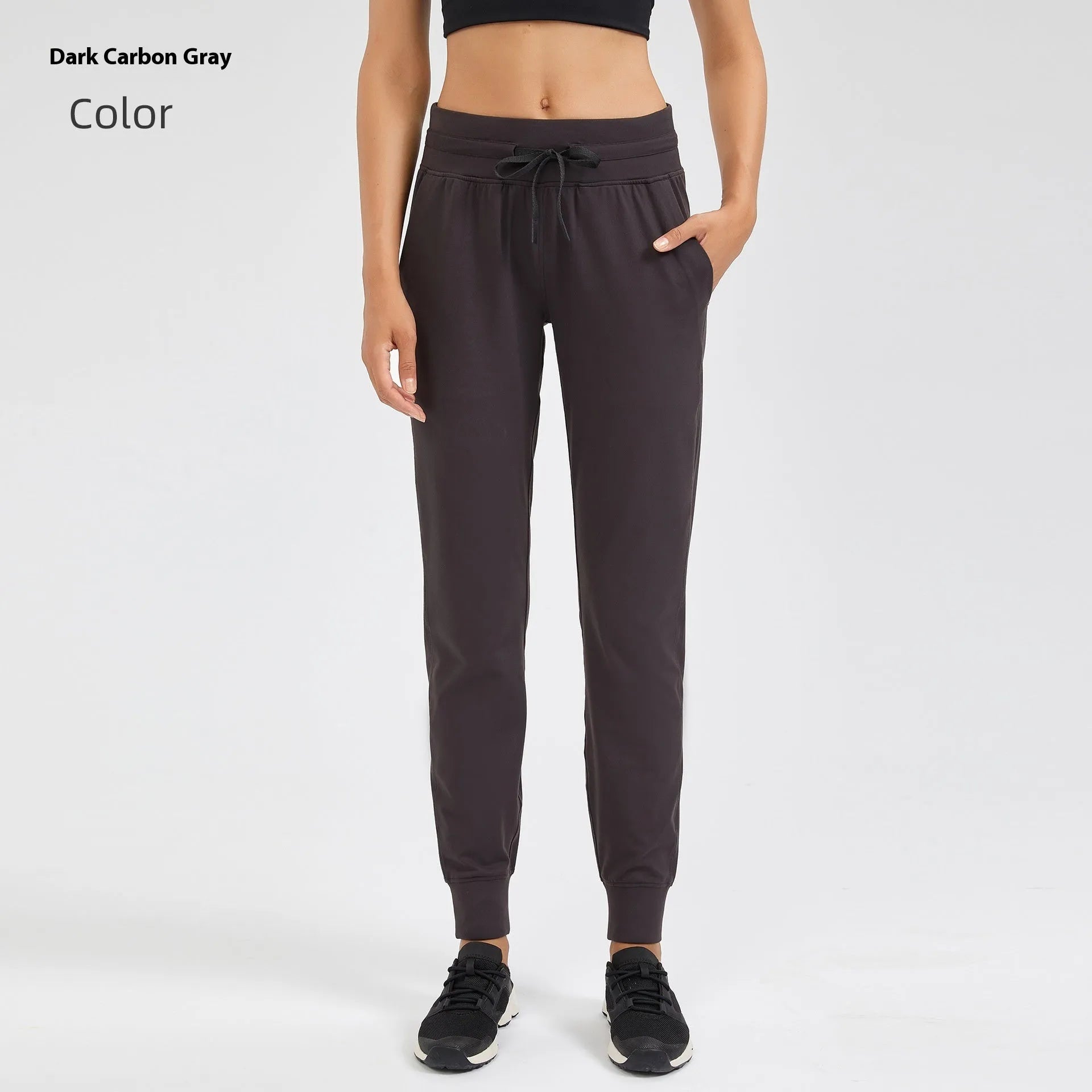 Women's high-waist yoga pants with drawstring waist in Belgian Blue colour